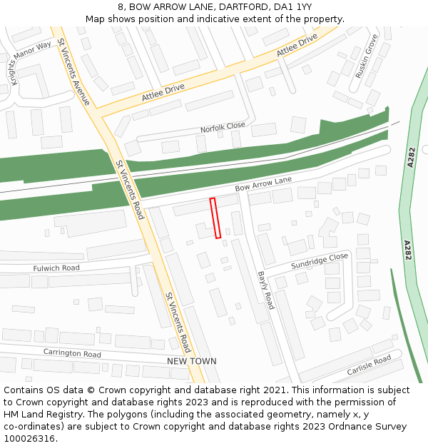 8, BOW ARROW LANE, DARTFORD, DA1 1YY: Location map and indicative extent of plot