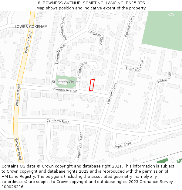 8, BOWNESS AVENUE, SOMPTING, LANCING, BN15 9TS: Location map and indicative extent of plot