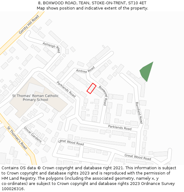 8, BOXWOOD ROAD, TEAN, STOKE-ON-TRENT, ST10 4ET: Location map and indicative extent of plot