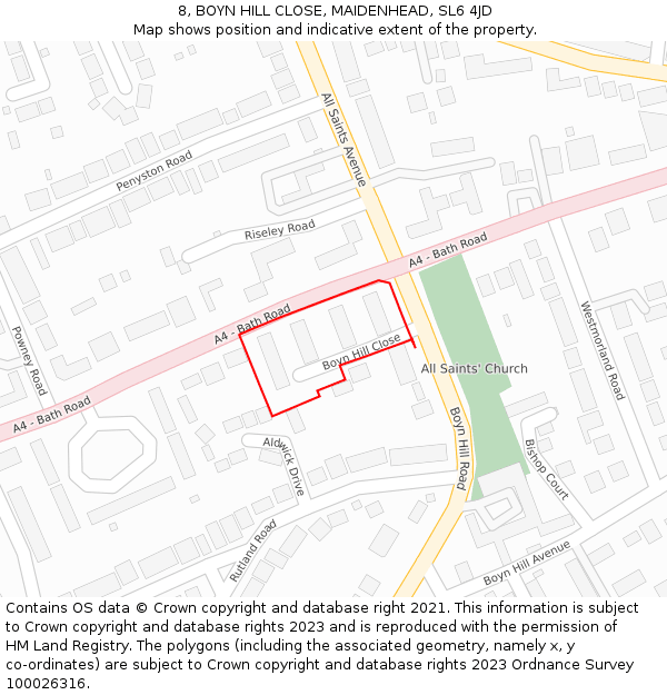 8, BOYN HILL CLOSE, MAIDENHEAD, SL6 4JD: Location map and indicative extent of plot
