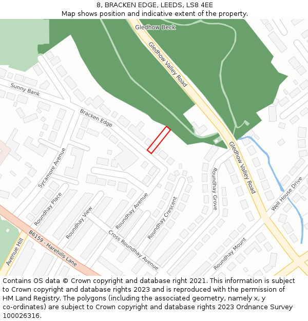 8, BRACKEN EDGE, LEEDS, LS8 4EE: Location map and indicative extent of plot