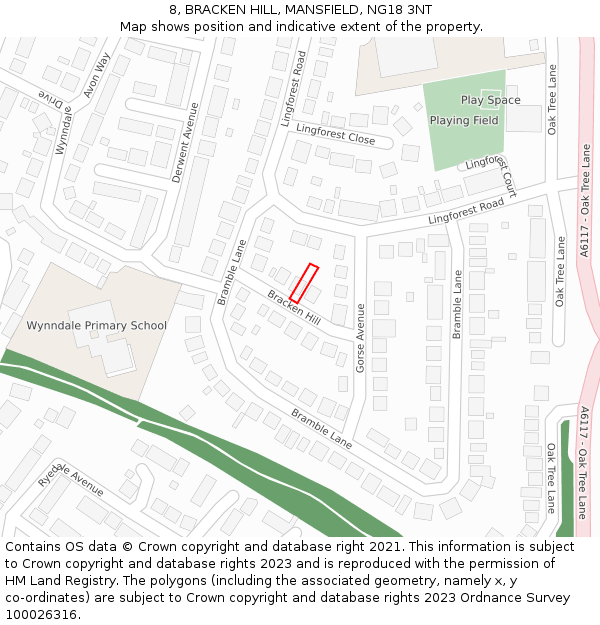 8, BRACKEN HILL, MANSFIELD, NG18 3NT: Location map and indicative extent of plot