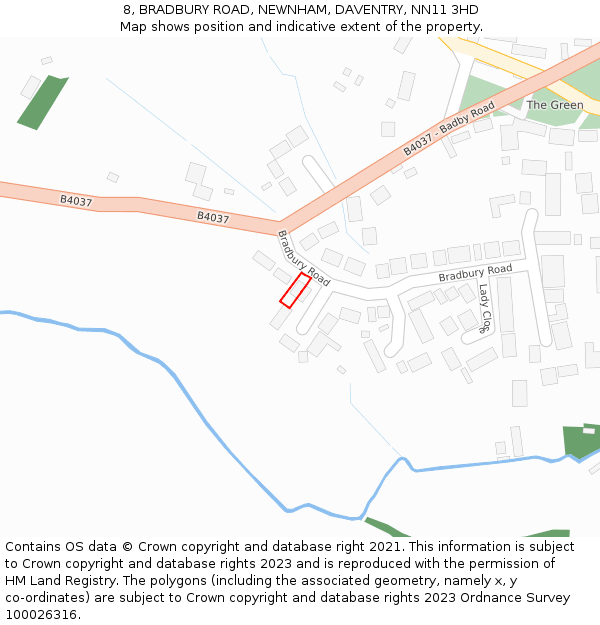 8, BRADBURY ROAD, NEWNHAM, DAVENTRY, NN11 3HD: Location map and indicative extent of plot
