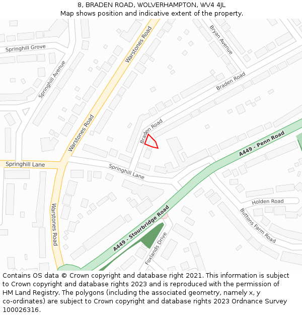 8, BRADEN ROAD, WOLVERHAMPTON, WV4 4JL: Location map and indicative extent of plot