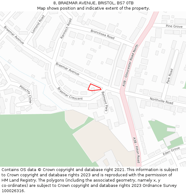 8, BRAEMAR AVENUE, BRISTOL, BS7 0TB: Location map and indicative extent of plot