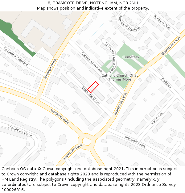 8, BRAMCOTE DRIVE, NOTTINGHAM, NG8 2NH: Location map and indicative extent of plot