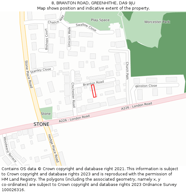 8, BRANTON ROAD, GREENHITHE, DA9 9JU: Location map and indicative extent of plot