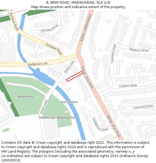8, BRAY ROAD, MAIDENHEAD, SL6 1UE: Location map and indicative extent of plot
