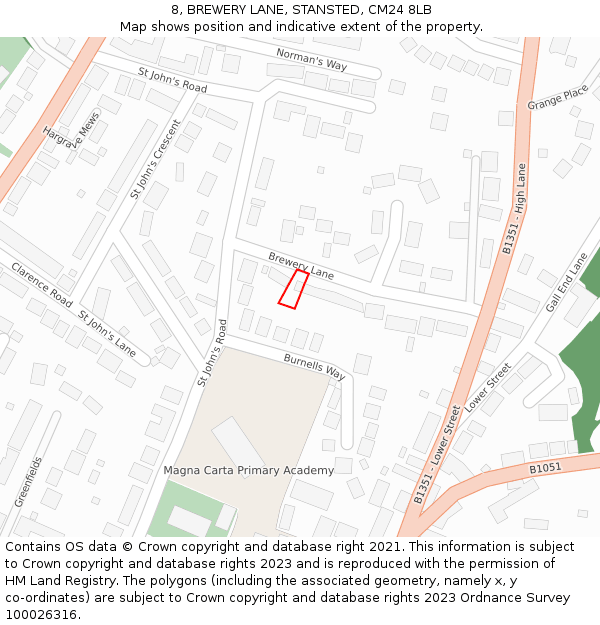 8, BREWERY LANE, STANSTED, CM24 8LB: Location map and indicative extent of plot