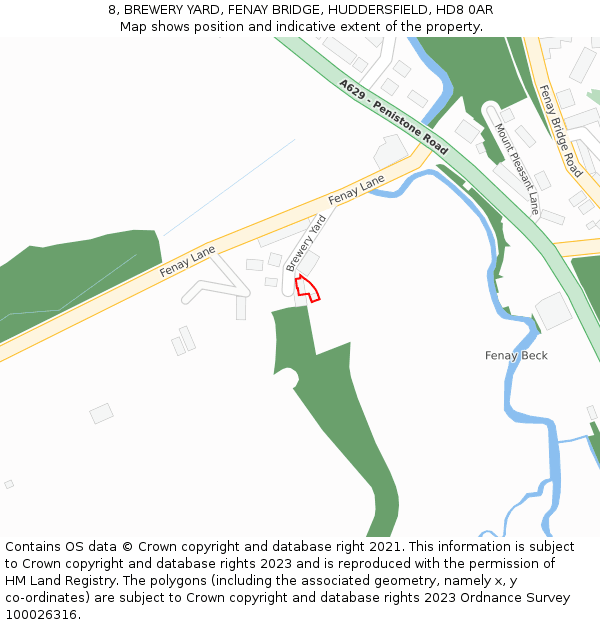 8, BREWERY YARD, FENAY BRIDGE, HUDDERSFIELD, HD8 0AR: Location map and indicative extent of plot