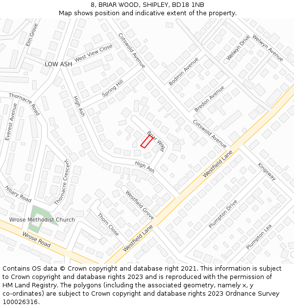 8, BRIAR WOOD, SHIPLEY, BD18 1NB: Location map and indicative extent of plot