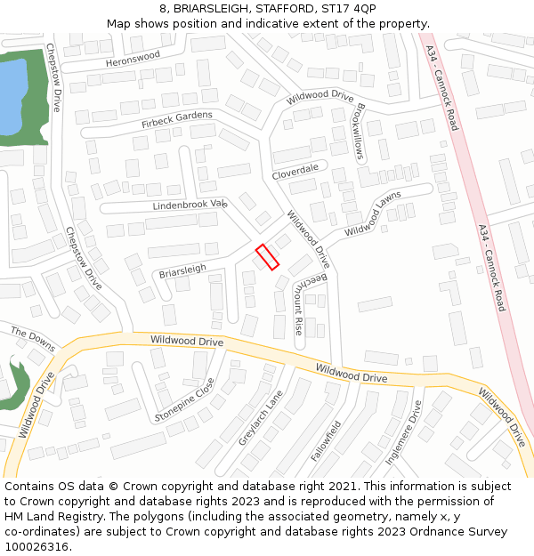 8, BRIARSLEIGH, STAFFORD, ST17 4QP: Location map and indicative extent of plot