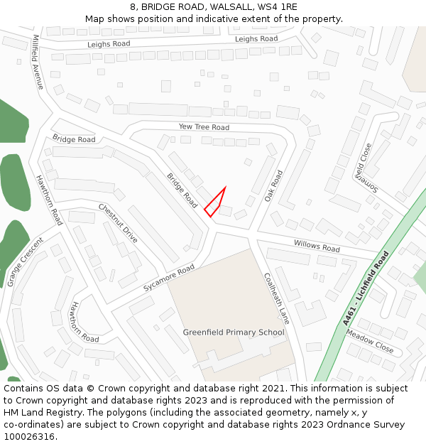 8, BRIDGE ROAD, WALSALL, WS4 1RE: Location map and indicative extent of plot