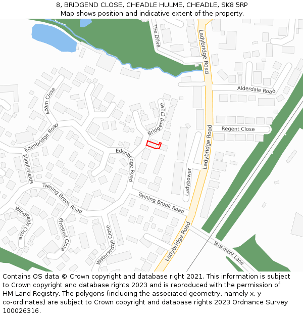 8, BRIDGEND CLOSE, CHEADLE HULME, CHEADLE, SK8 5RP: Location map and indicative extent of plot