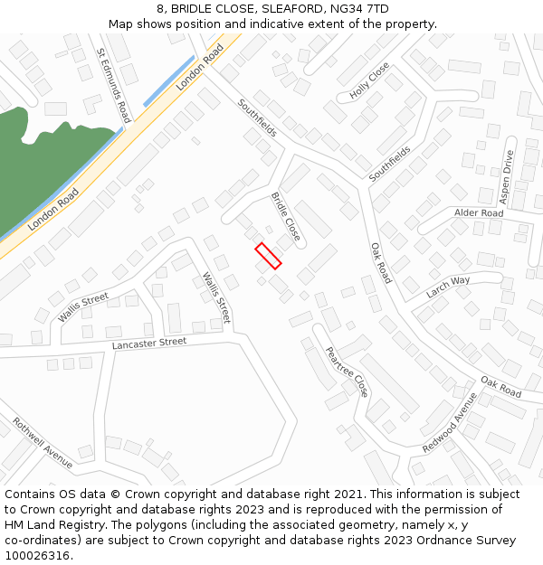 8, BRIDLE CLOSE, SLEAFORD, NG34 7TD: Location map and indicative extent of plot