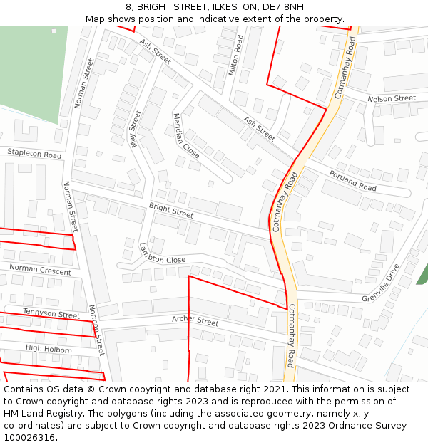 8, BRIGHT STREET, ILKESTON, DE7 8NH: Location map and indicative extent of plot