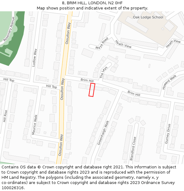 8, BRIM HILL, LONDON, N2 0HF: Location map and indicative extent of plot
