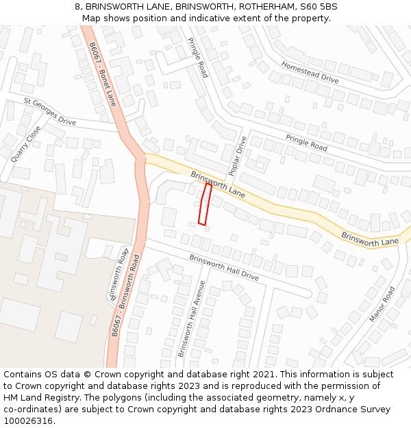 8, BRINSWORTH LANE, BRINSWORTH, ROTHERHAM, S60 5BS: Location map and indicative extent of plot