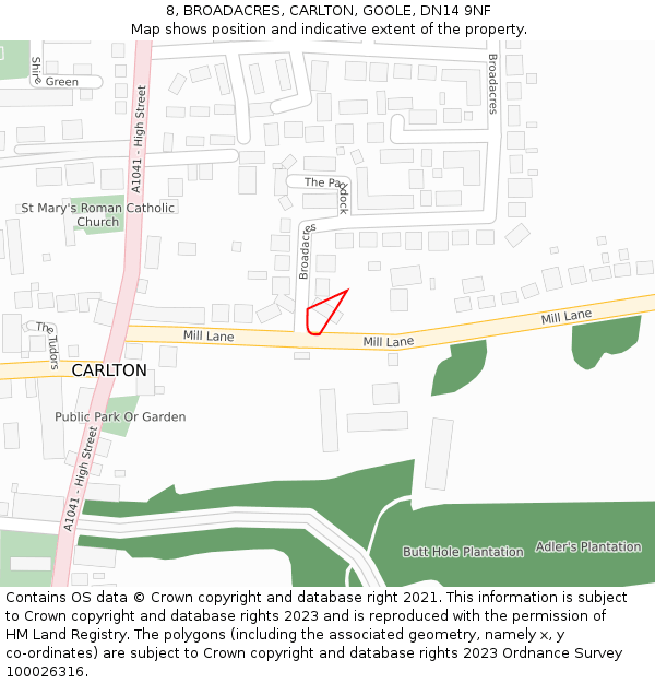 8, BROADACRES, CARLTON, GOOLE, DN14 9NF: Location map and indicative extent of plot