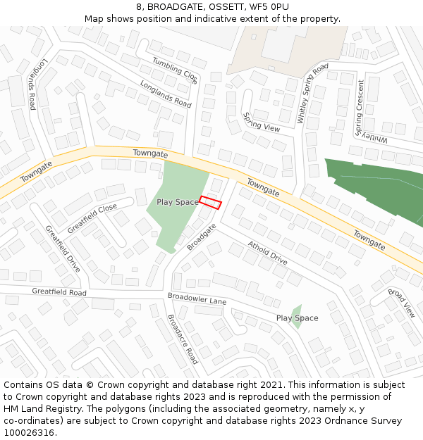 8, BROADGATE, OSSETT, WF5 0PU: Location map and indicative extent of plot