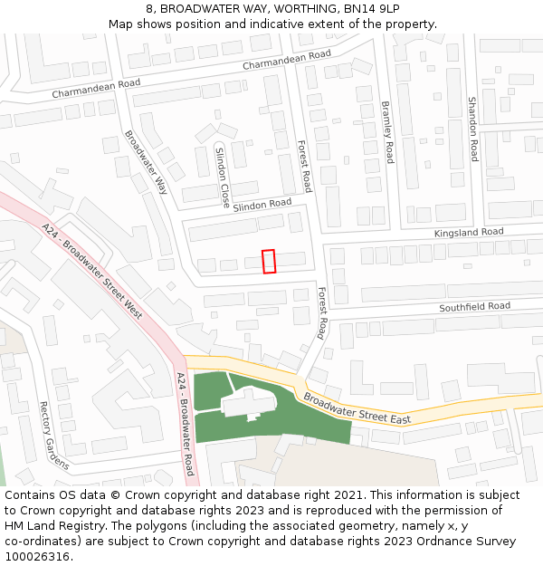 8, BROADWATER WAY, WORTHING, BN14 9LP: Location map and indicative extent of plot
