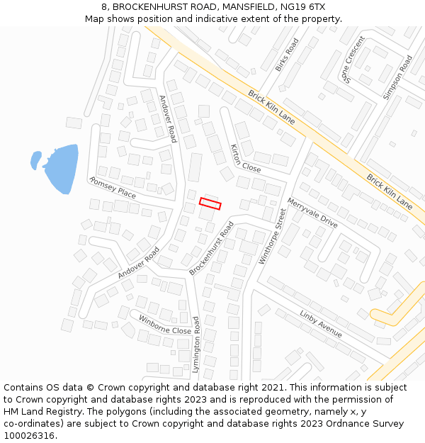 8, BROCKENHURST ROAD, MANSFIELD, NG19 6TX: Location map and indicative extent of plot