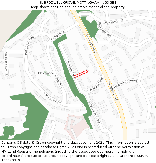8, BRODWELL GROVE, NOTTINGHAM, NG3 3BB: Location map and indicative extent of plot