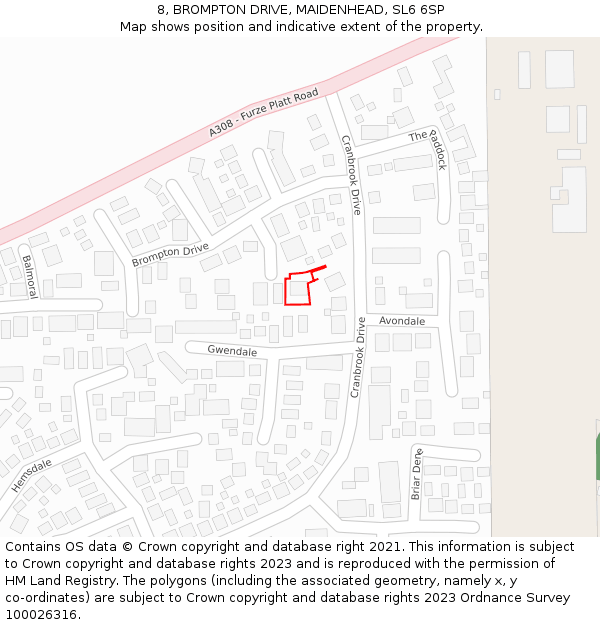 8, BROMPTON DRIVE, MAIDENHEAD, SL6 6SP: Location map and indicative extent of plot