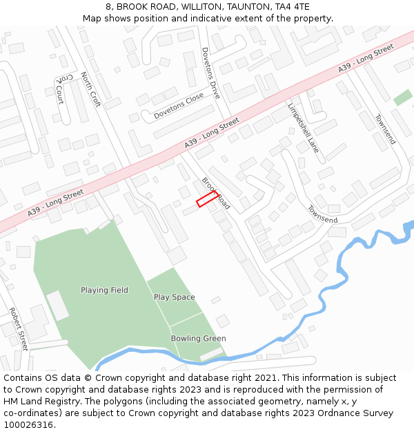 8, BROOK ROAD, WILLITON, TAUNTON, TA4 4TE: Location map and indicative extent of plot