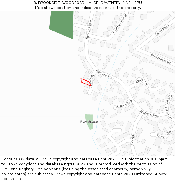 8, BROOKSIDE, WOODFORD HALSE, DAVENTRY, NN11 3RU: Location map and indicative extent of plot