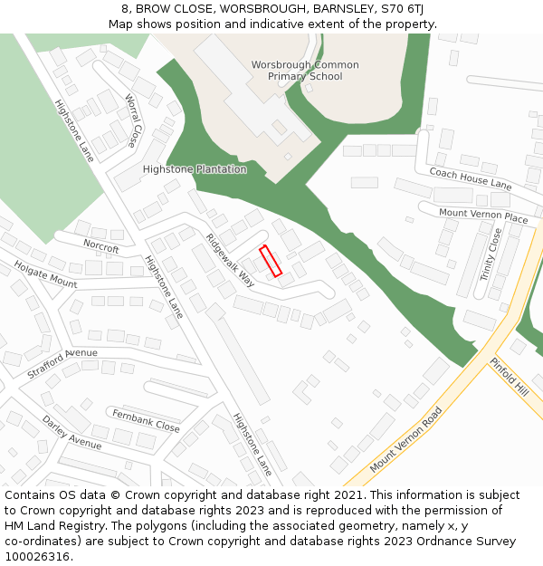 8, BROW CLOSE, WORSBROUGH, BARNSLEY, S70 6TJ: Location map and indicative extent of plot