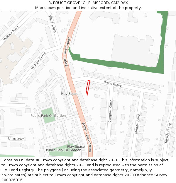 8, BRUCE GROVE, CHELMSFORD, CM2 9AX: Location map and indicative extent of plot