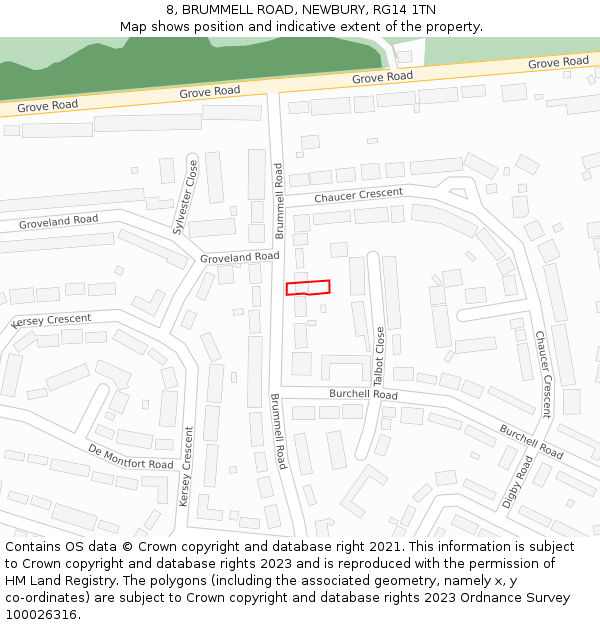 8, BRUMMELL ROAD, NEWBURY, RG14 1TN: Location map and indicative extent of plot