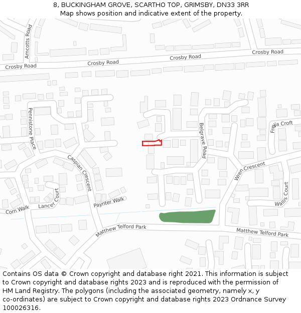 8, BUCKINGHAM GROVE, SCARTHO TOP, GRIMSBY, DN33 3RR: Location map and indicative extent of plot