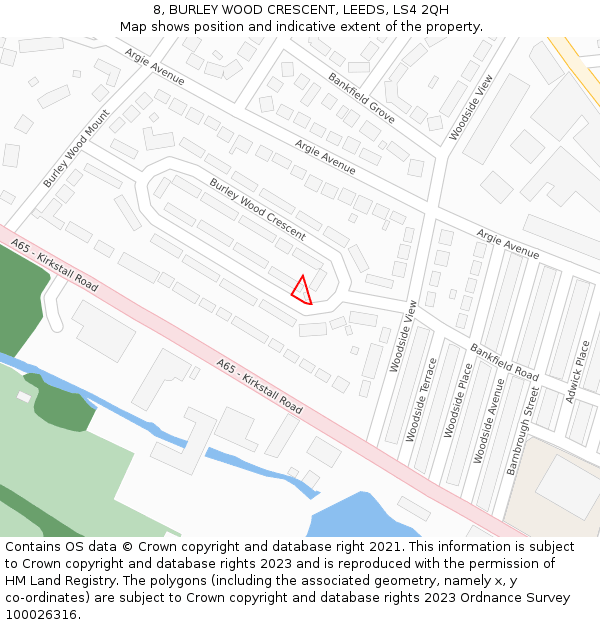8, BURLEY WOOD CRESCENT, LEEDS, LS4 2QH: Location map and indicative extent of plot