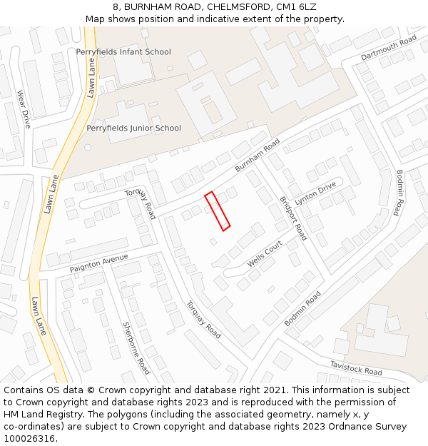 8, BURNHAM ROAD, CHELMSFORD, CM1 6LZ: Location map and indicative extent of plot