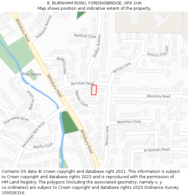 8, BURNHAM ROAD, FORDINGBRIDGE, SP6 1HA: Location map and indicative extent of plot