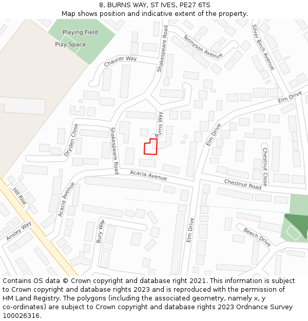 8, BURNS WAY, ST IVES, PE27 6TS: Location map and indicative extent of plot