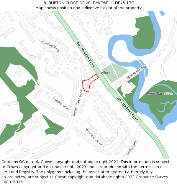 8, BURTON CLOSE DRIVE, BAKEWELL, DE45 1BG: Location map and indicative extent of plot
