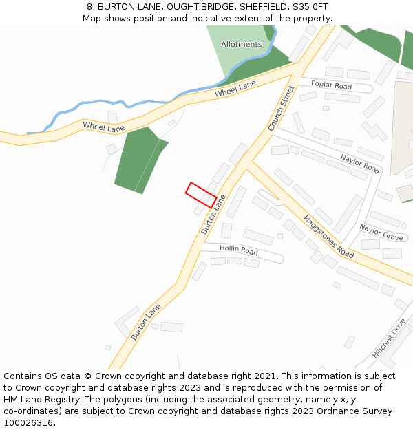 8, BURTON LANE, OUGHTIBRIDGE, SHEFFIELD, S35 0FT: Location map and indicative extent of plot