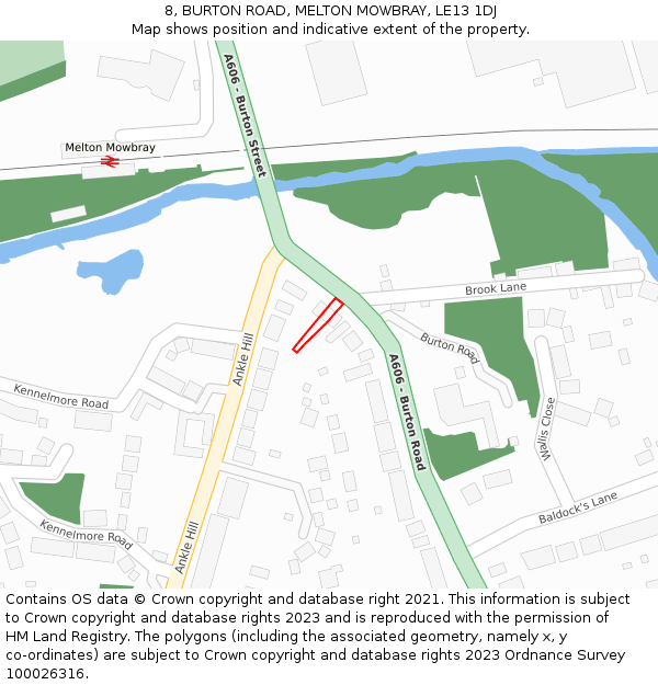 8, BURTON ROAD, MELTON MOWBRAY, LE13 1DJ: Location map and indicative extent of plot