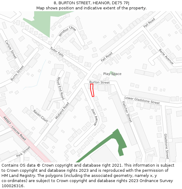 8, BURTON STREET, HEANOR, DE75 7PJ: Location map and indicative extent of plot