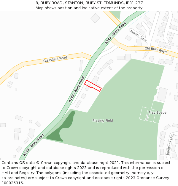 8, BURY ROAD, STANTON, BURY ST. EDMUNDS, IP31 2BZ: Location map and indicative extent of plot