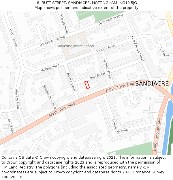 8, BUTT STREET, SANDIACRE, NOTTINGHAM, NG10 5JG: Location map and indicative extent of plot