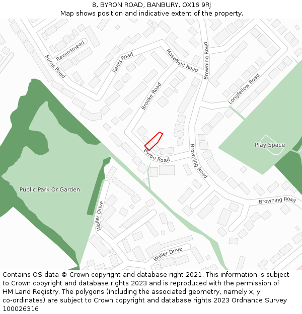 8, BYRON ROAD, BANBURY, OX16 9RJ: Location map and indicative extent of plot