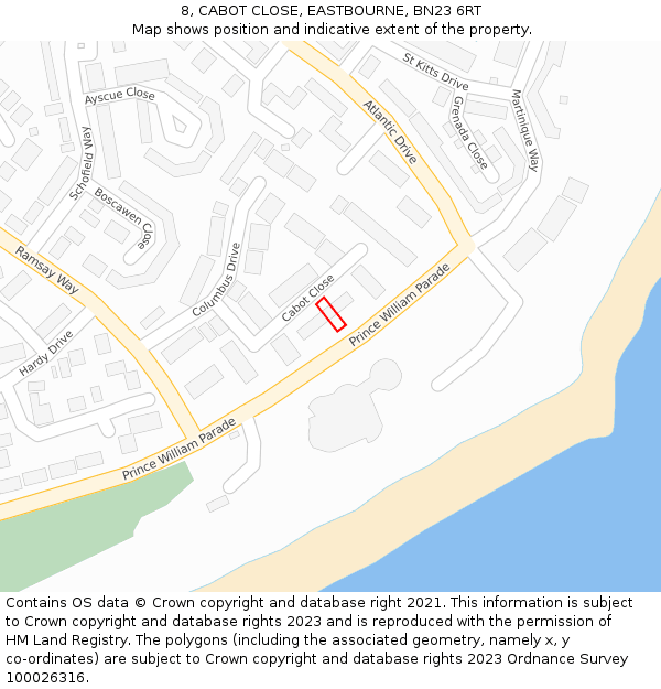 8, CABOT CLOSE, EASTBOURNE, BN23 6RT: Location map and indicative extent of plot