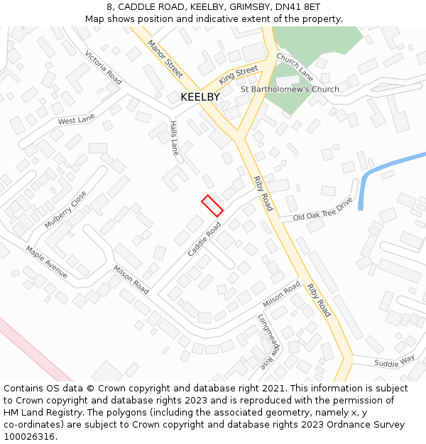 8, CADDLE ROAD, KEELBY, GRIMSBY, DN41 8ET: Location map and indicative extent of plot