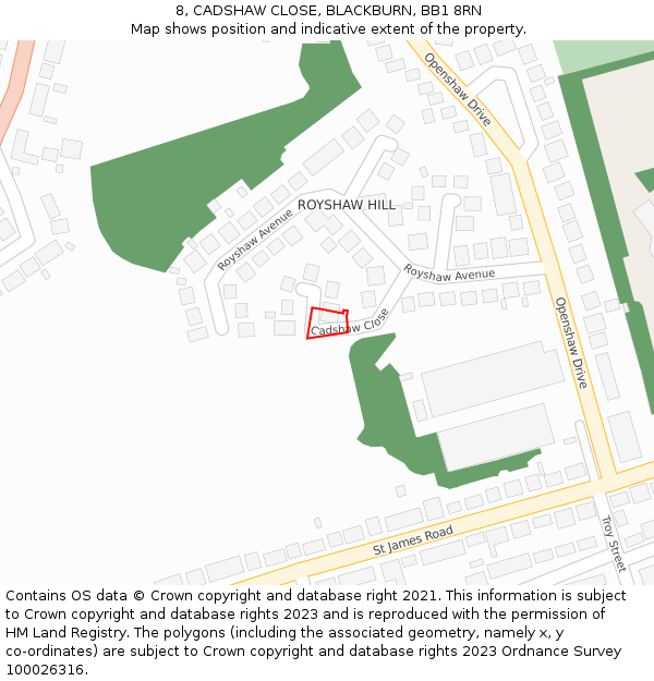 8, CADSHAW CLOSE, BLACKBURN, BB1 8RN: Location map and indicative extent of plot