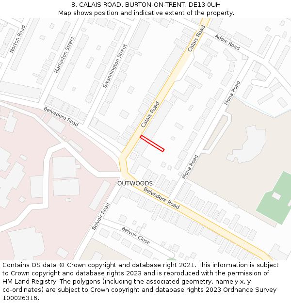 8, CALAIS ROAD, BURTON-ON-TRENT, DE13 0UH: Location map and indicative extent of plot