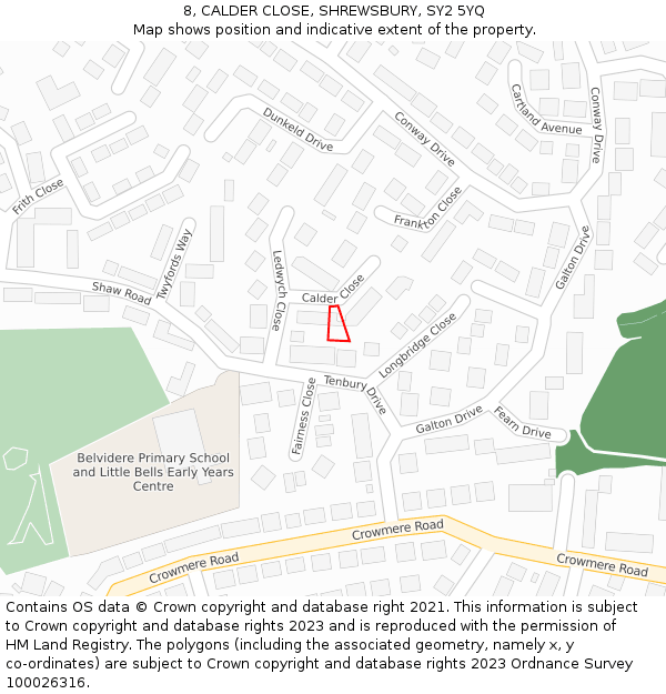 8, CALDER CLOSE, SHREWSBURY, SY2 5YQ: Location map and indicative extent of plot